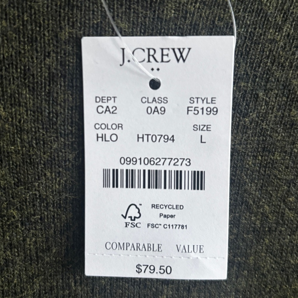 J. Crew Merino Wool Crew Neck Teddie Sweater L Olive Green - Picture 10 of 12